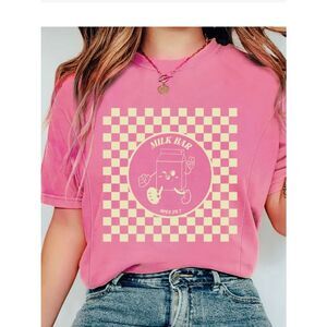 GiftityMama checkered Milk Carton Nursing Tee pink short sleeve size medium